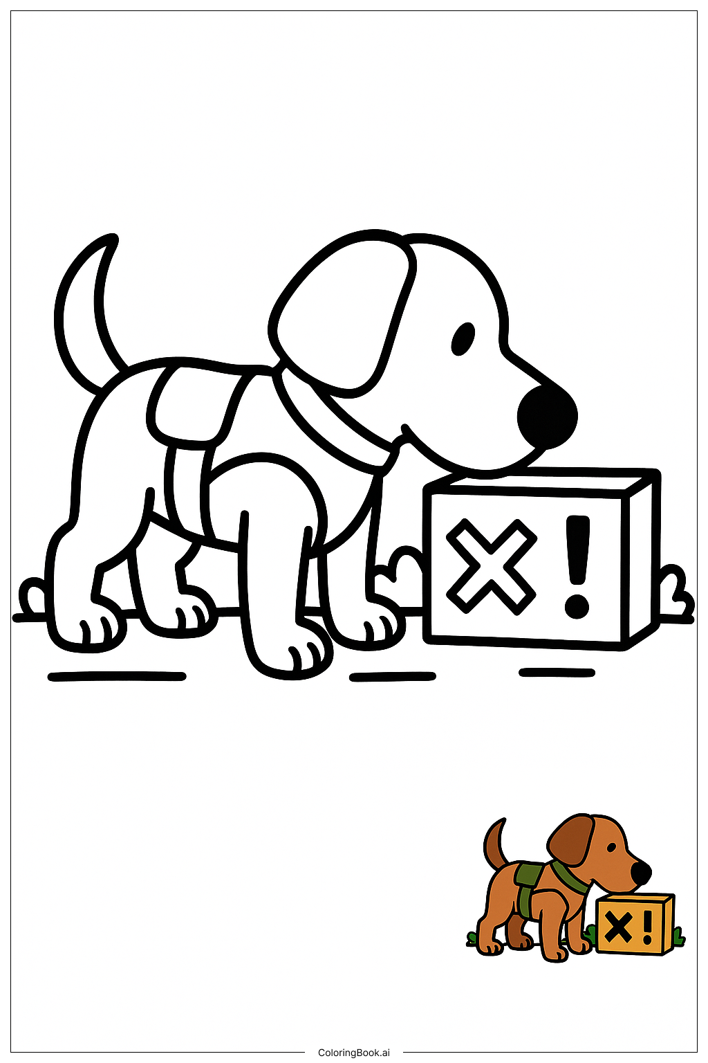  Page de coloriage Chien de l'armée détectant des explosifs 