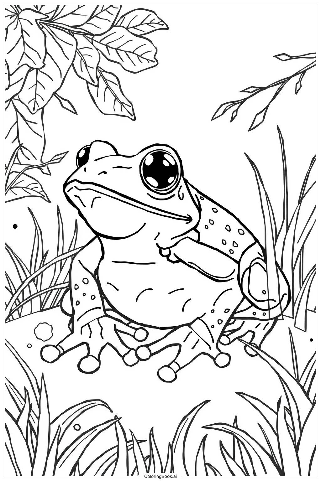  Page de coloriage Grenouille camouflée parmi les feuilles-2 