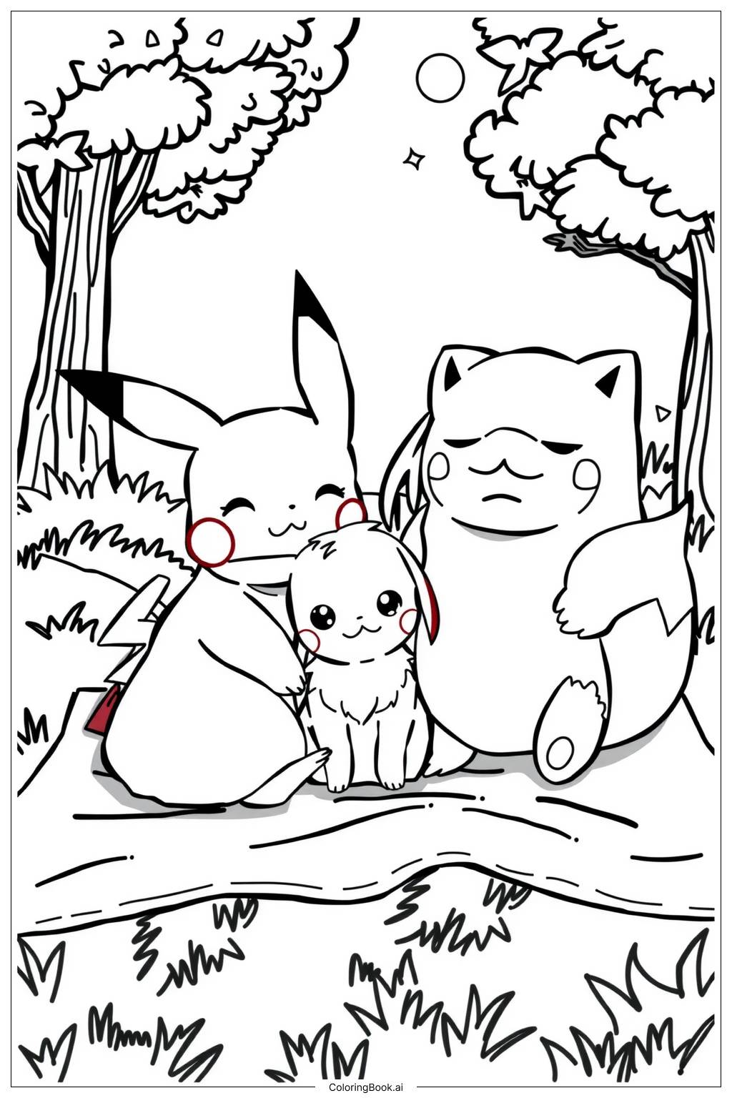  Pikachu and Friends Picnic Day Coloring Page 