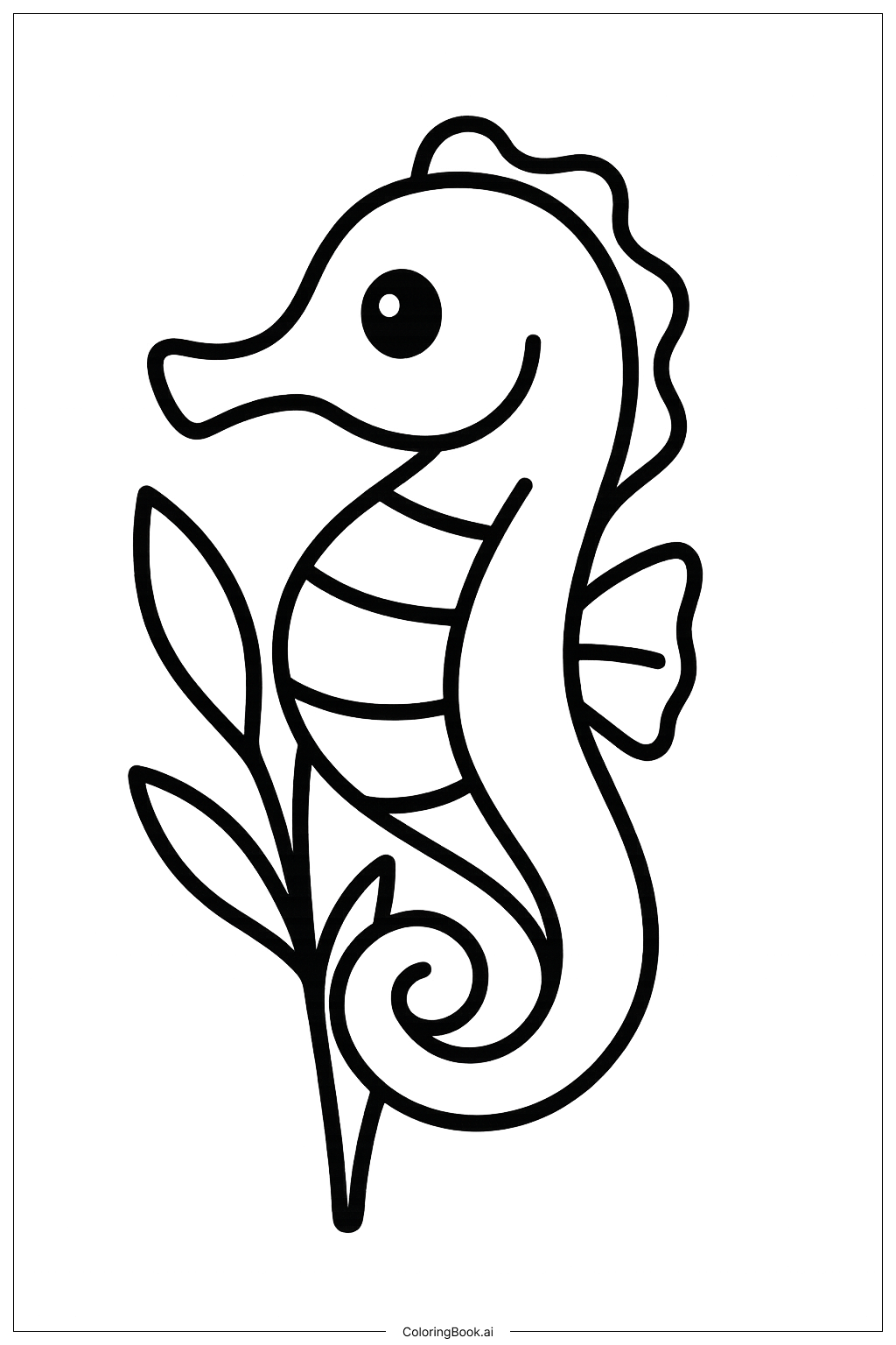 Página para colorear de Un Caballito de Mar Enredado en una Planta