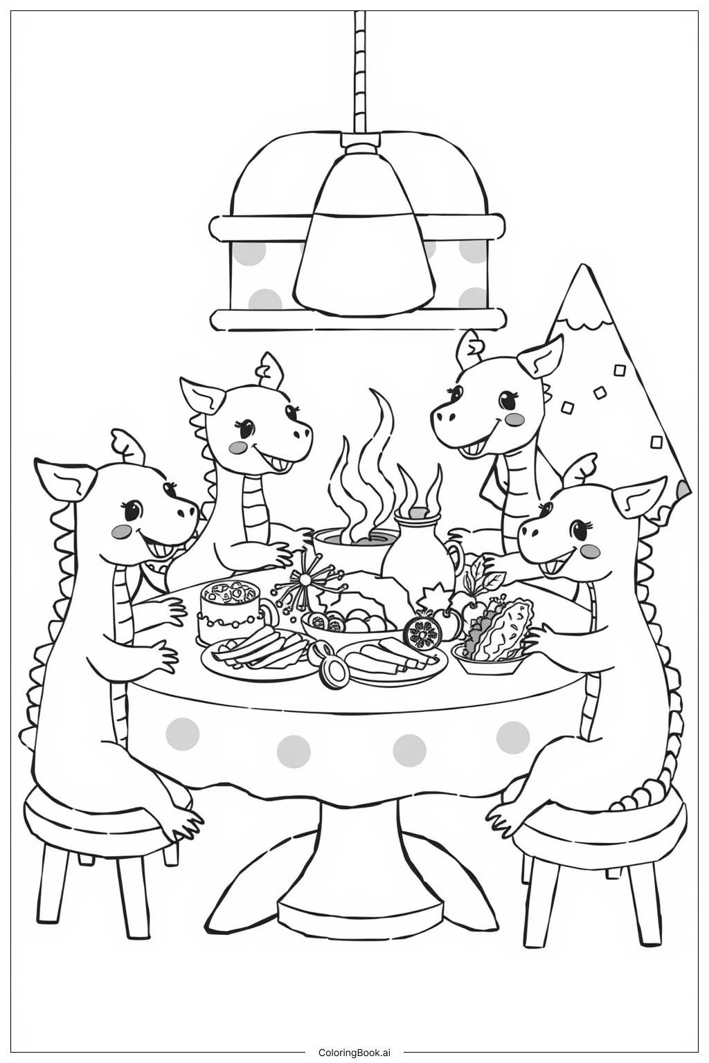  Dragon Family Dinner Coloring Page 