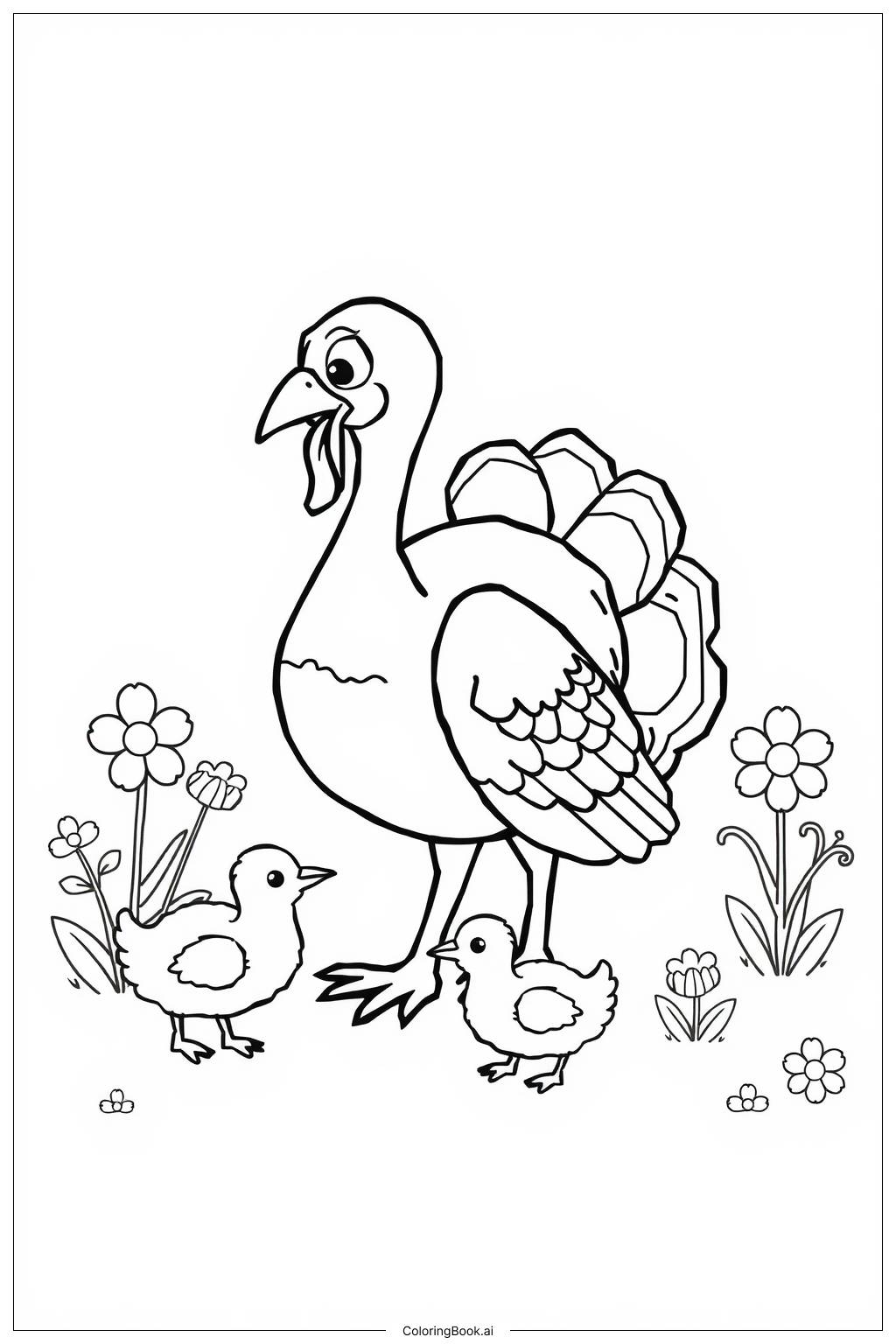  Turkey Mother Babies Coloring Page 