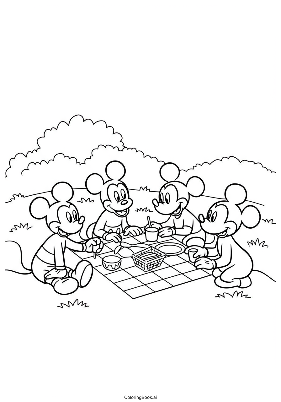  Mickey Mouse And Friends Having Picnic Coloring Page 