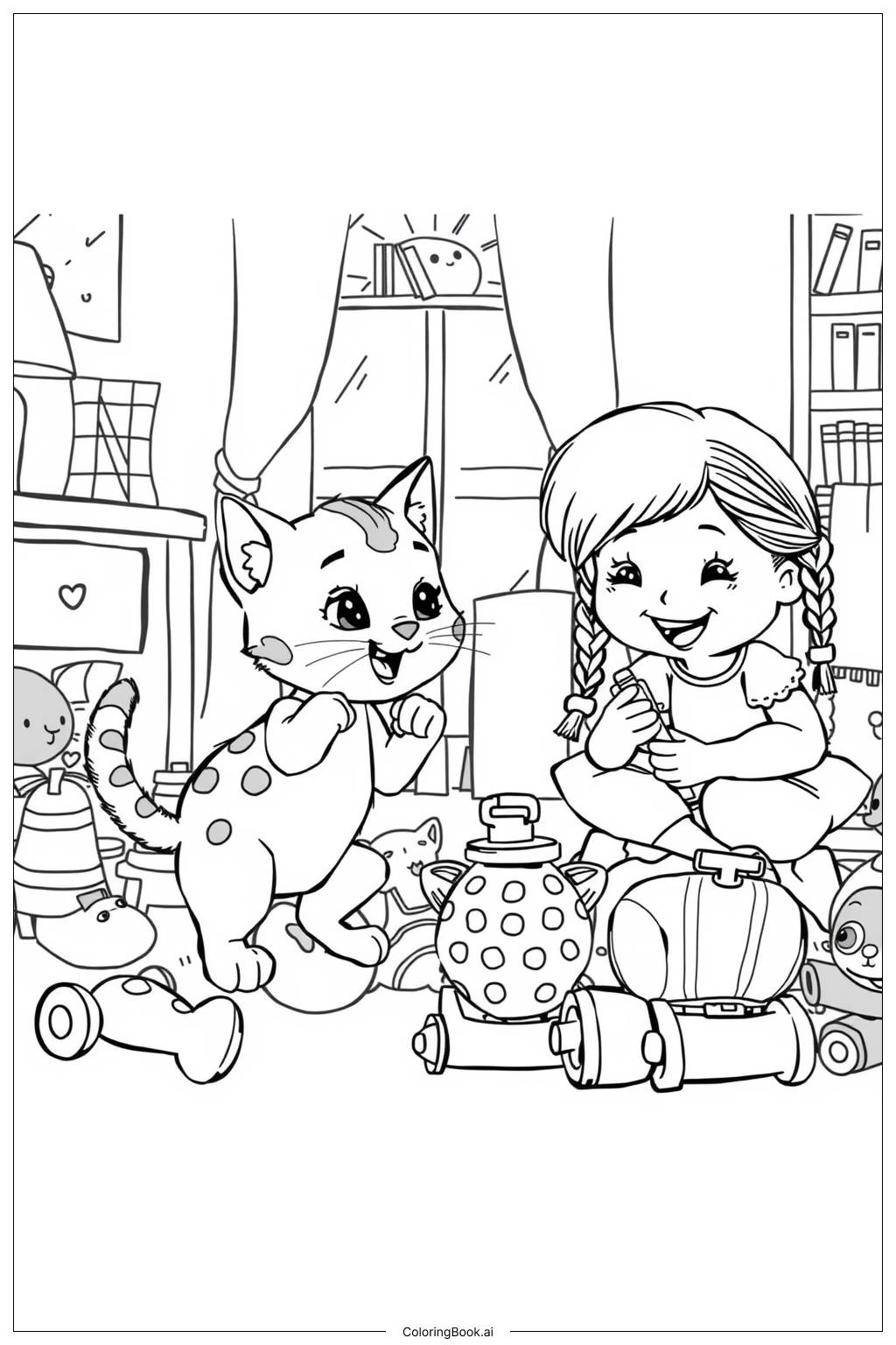  Page de coloriage Une journée dans la vie d'un chaton espiègle 