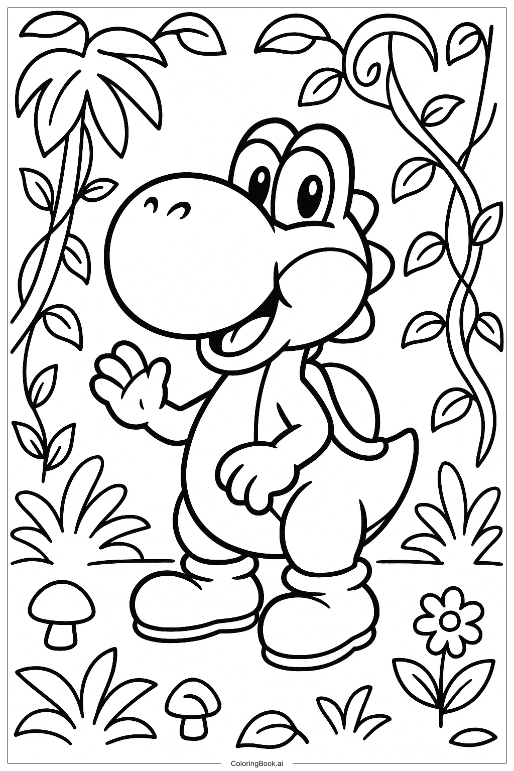  Yoshi in a Jungle with Vines Coloring Page 