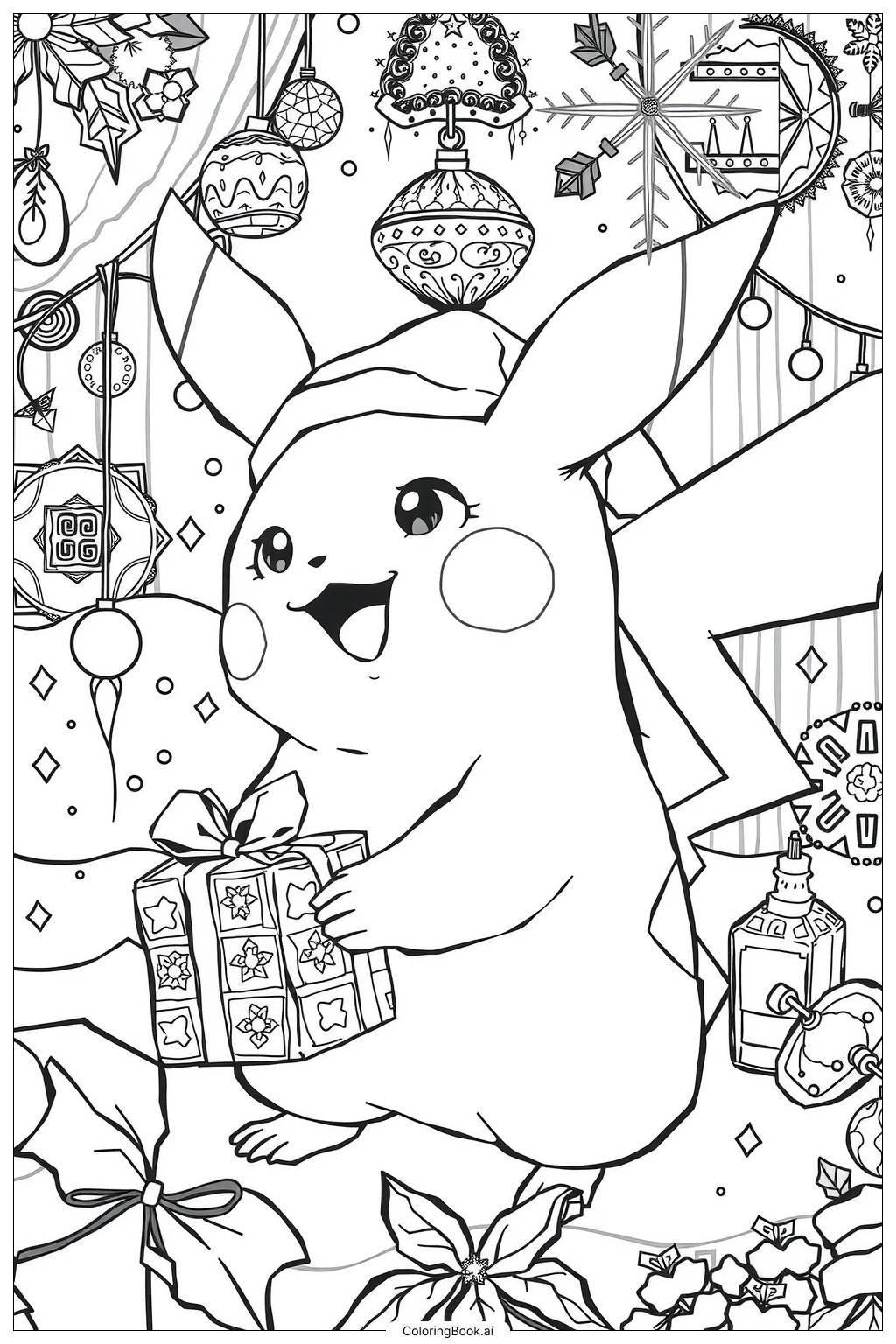  Pikachu with Santa Hat Coloring Page 