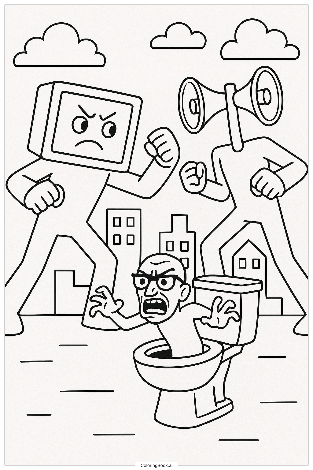  Page de coloriage Titan TV Man Et Titan Speakerman Contre G-Man Skibidi Toilette 