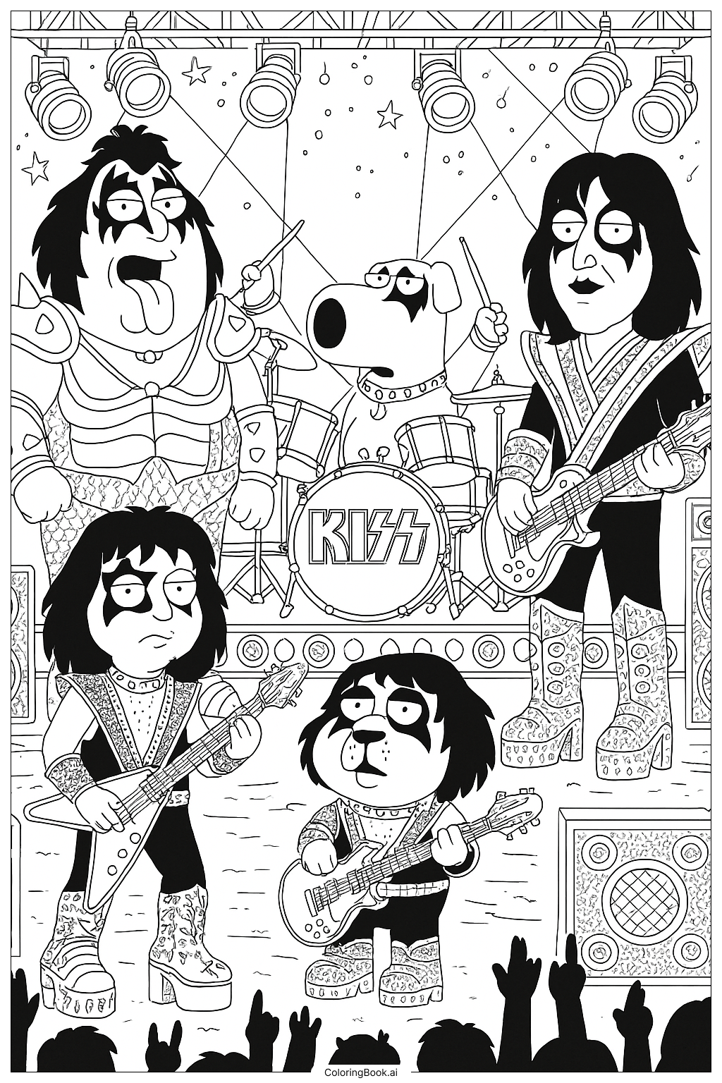Family Guy als die Rockband Kiss Ausmalseite