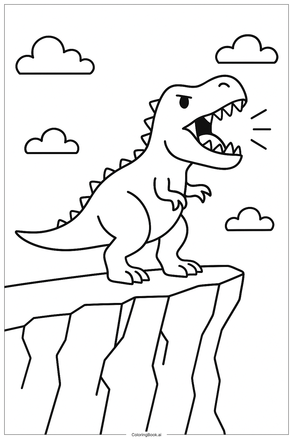  Página para colorir de T-Rex Rugindo em um Penhasco 
