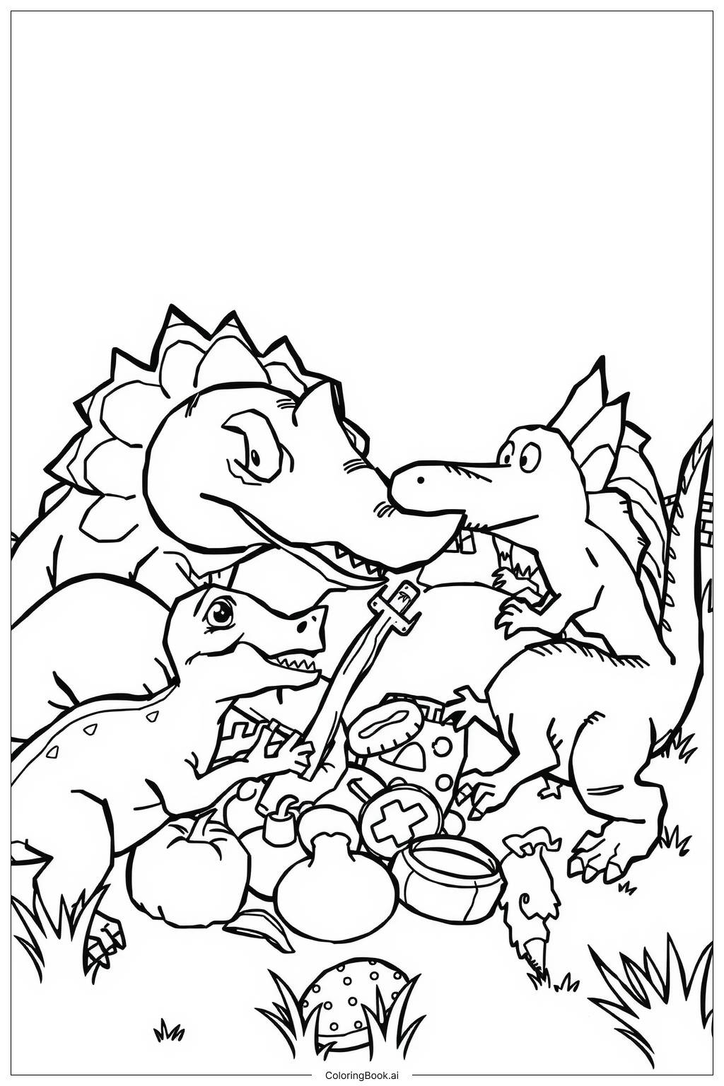  Jurassic World Dinosaurs in a Feeding Frenzy Coloring Page 