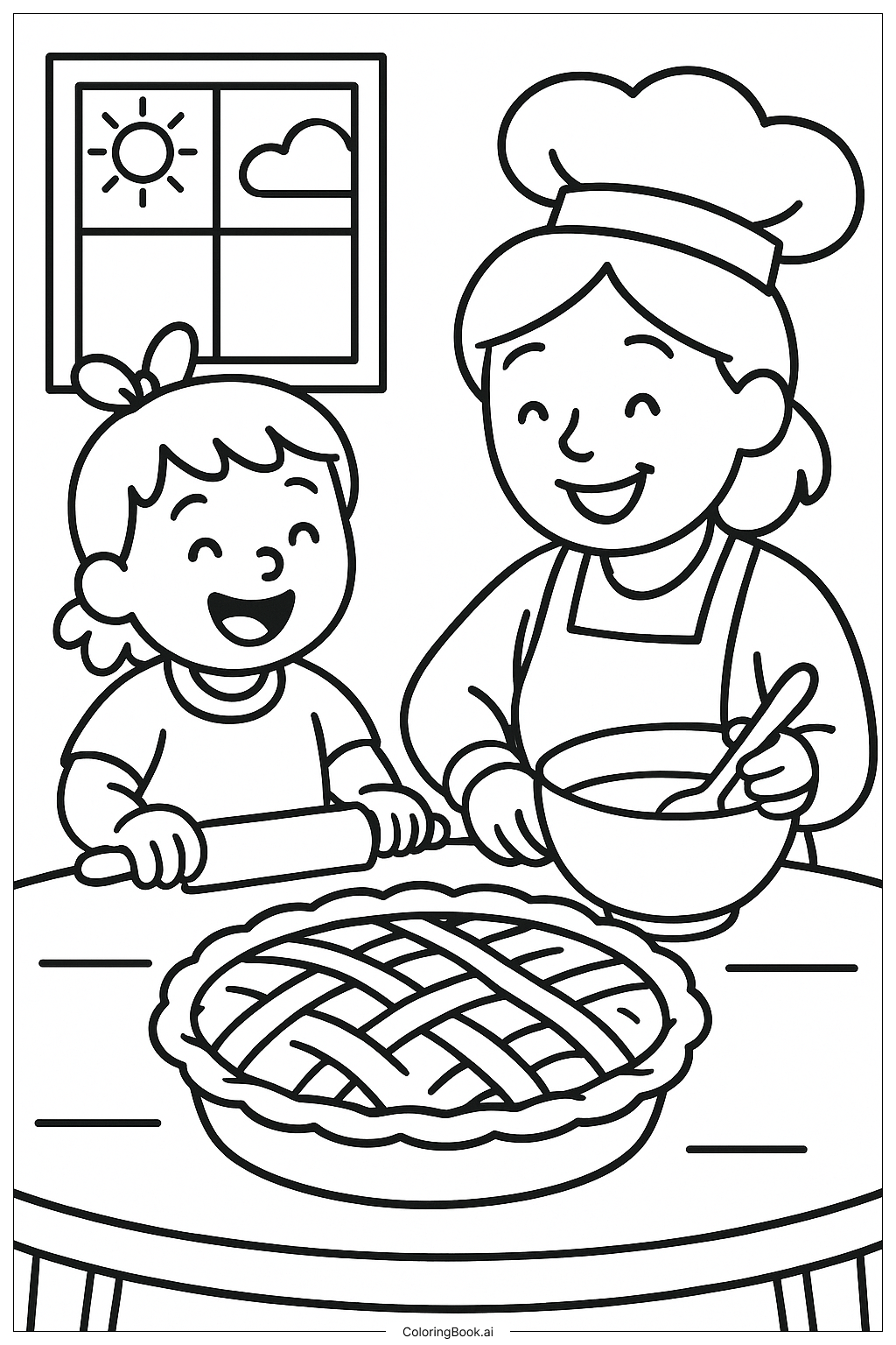  Página para colorear de Horneando un Pastel de Acción de Gracias 