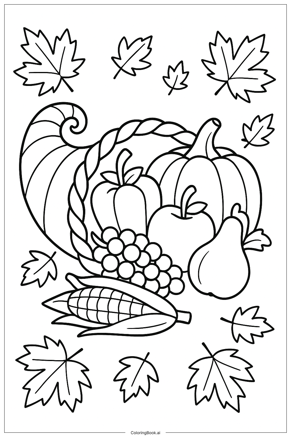  Trang tô màu A Cornucopia Surrounded By Fall Leaves 