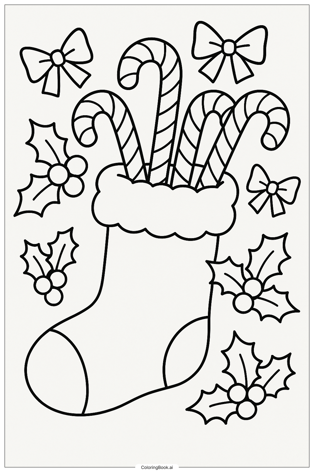  Stocking With Candy Canes填色页 