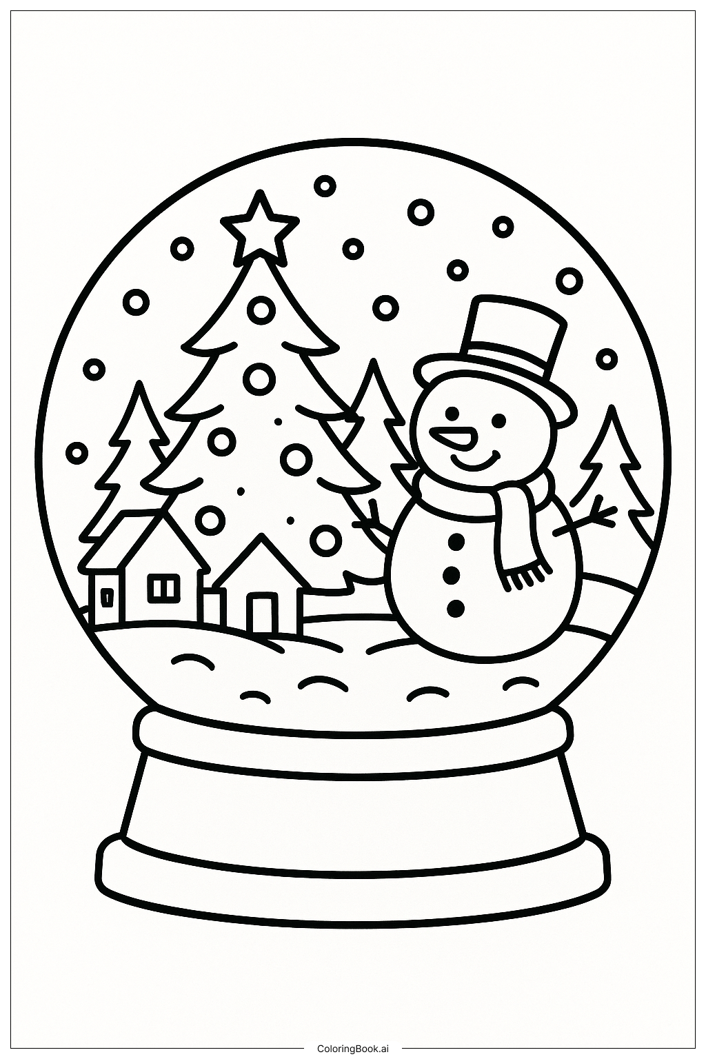 ホリデースノーグローブの風景の塗り絵ページ