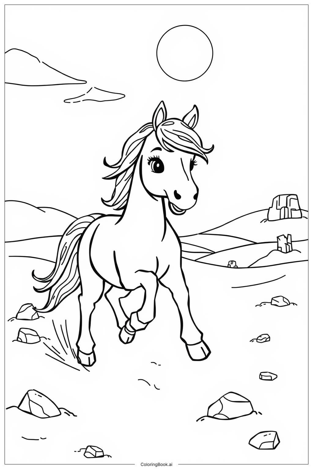  Page de coloriage Cheval de trait réaliste tirant une charrette 