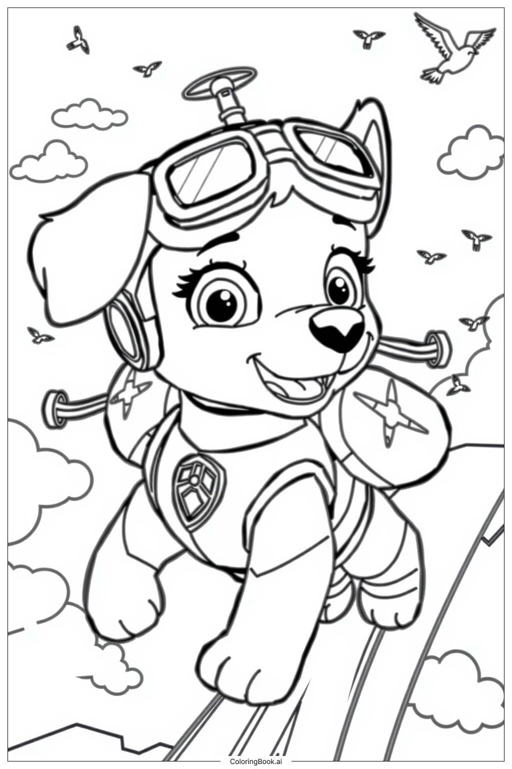  Página para colorear de Skye Patrulla Canina Volando Alto 