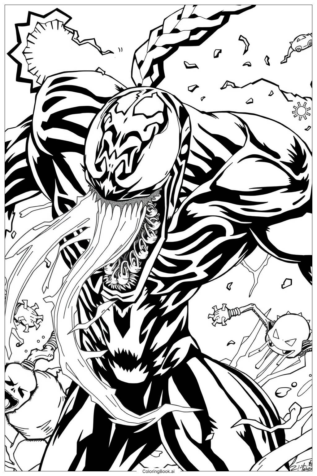  Página para colorear de ataque de lengua de Venom 