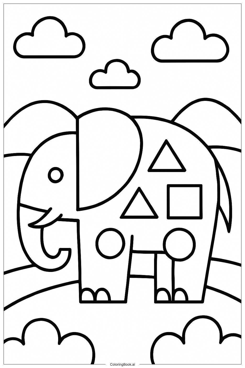  Elefant mit geometrischen Formen Ausmalseite 