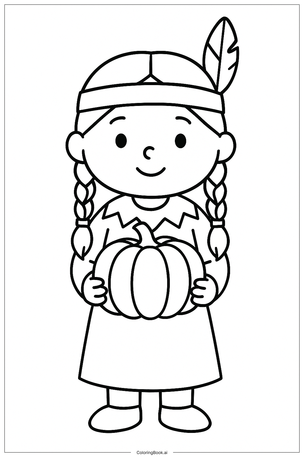  Página para colorear de Una niña nativa americana de Acción de Gracias 