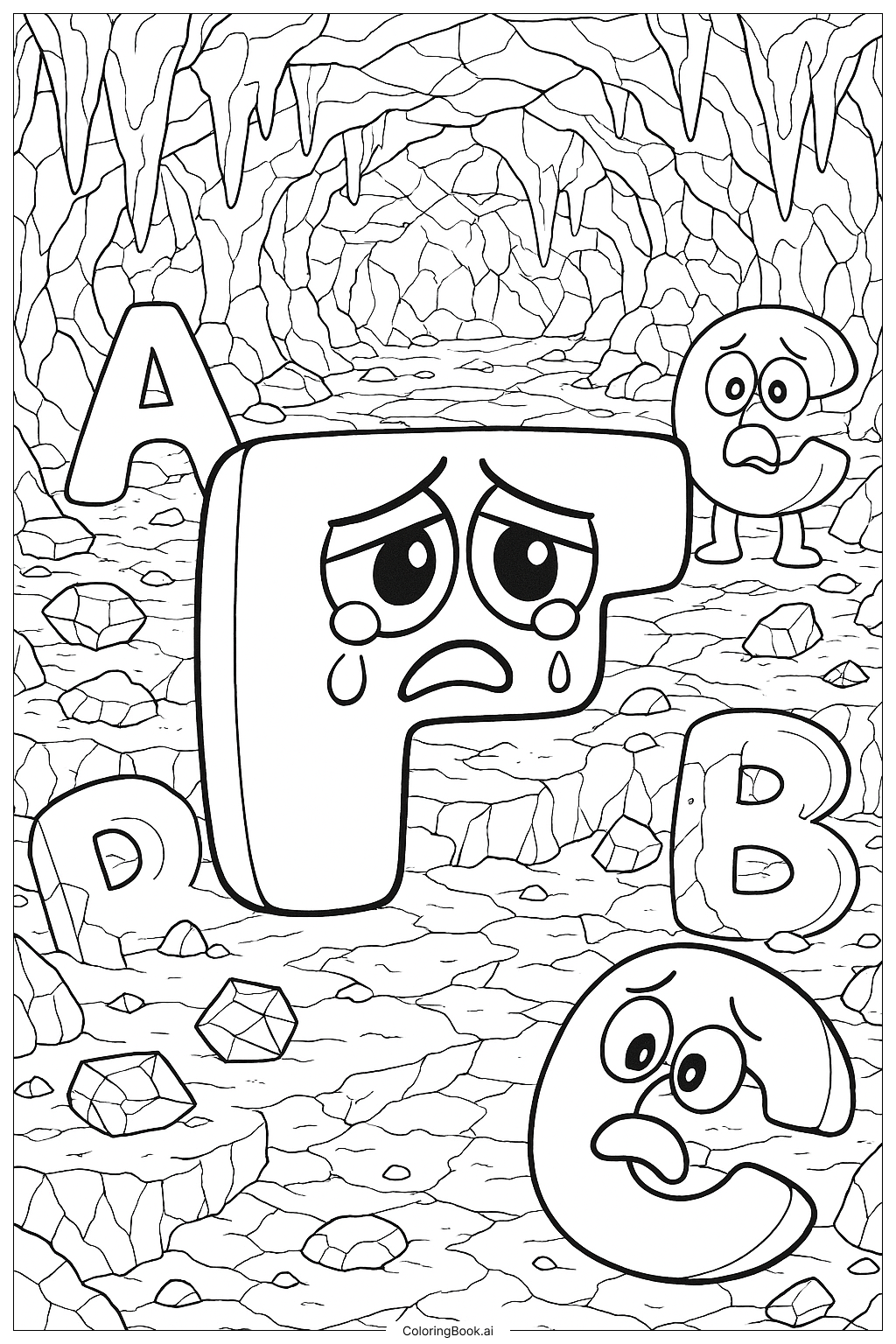 Alphabet Lore F's Sad Backstory Scene Coloring Page