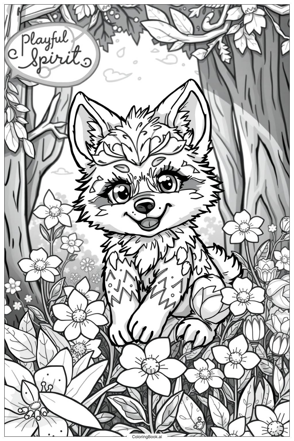  Page de coloriage Mignon Loup Animeon 