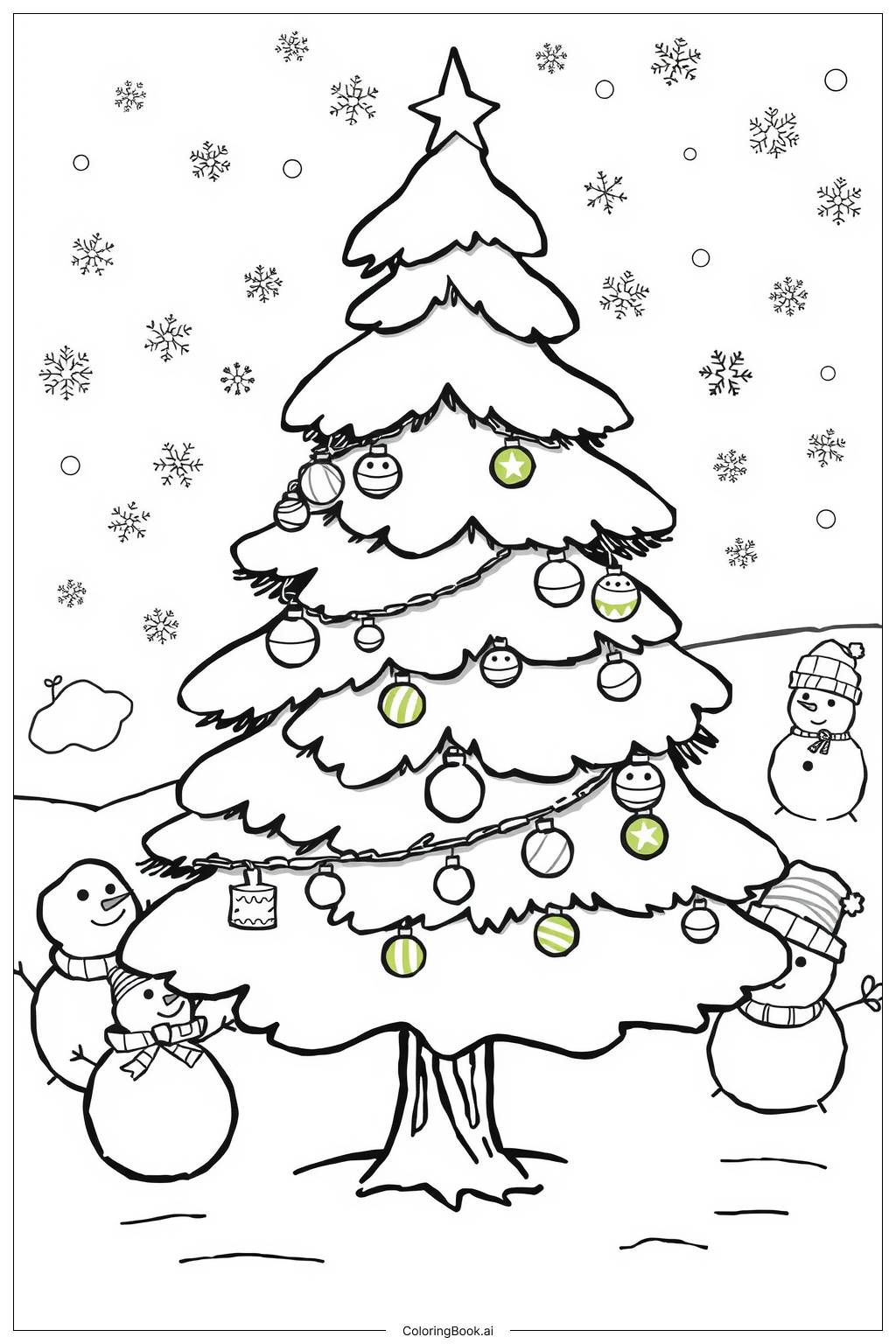  Página para colorear de Árbol de Navidad Primer Nieve 