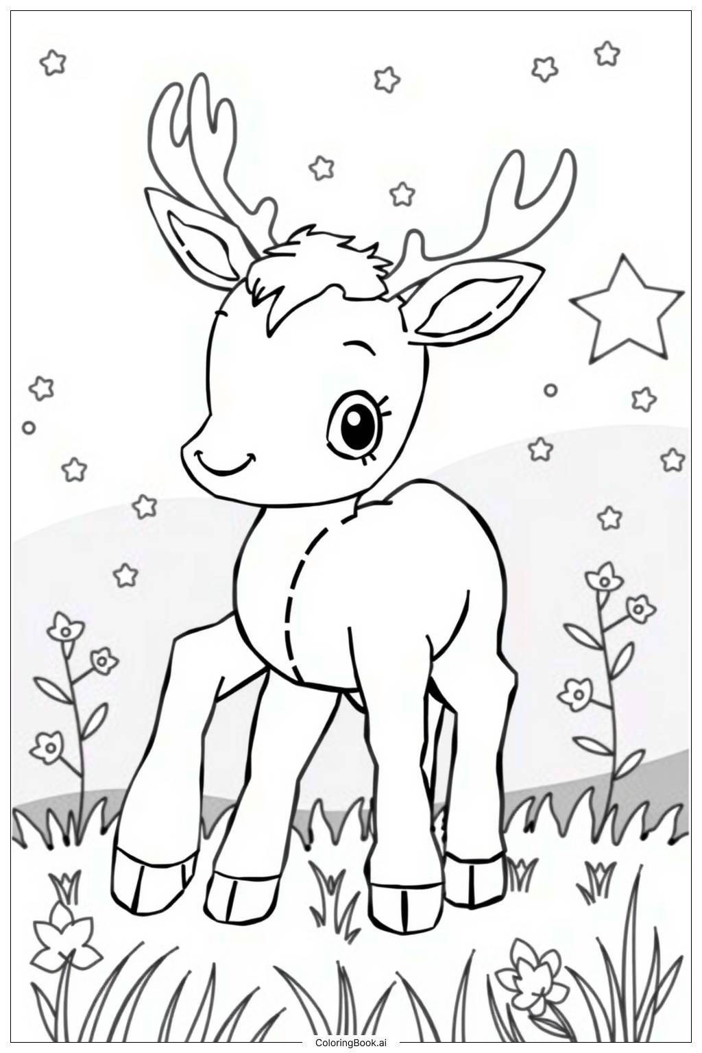  Page de coloriage bébé renne apprenant à marcher 