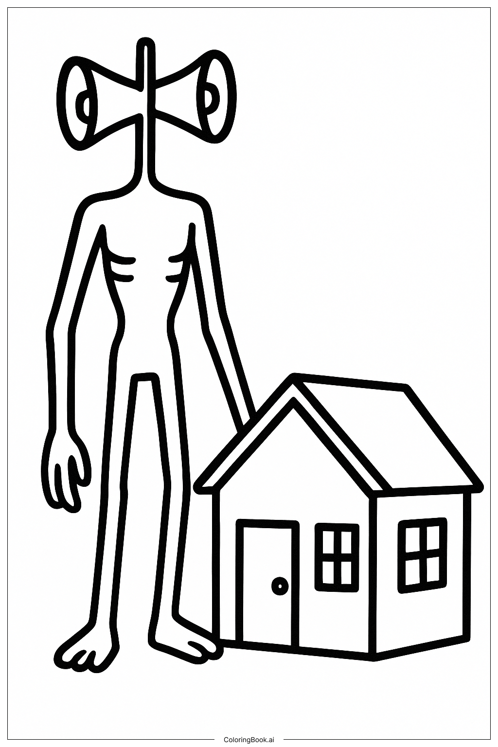  Page de coloriage Siren Head et une Petite Maison 