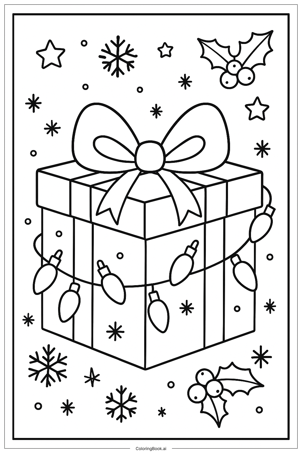  선물에 감긴 크리스마스 전구 색칠공부 페이지 