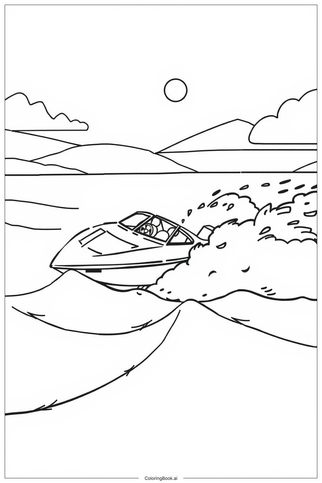  Page de coloriage Bateau à moteur sautant par-dessus les vagues 