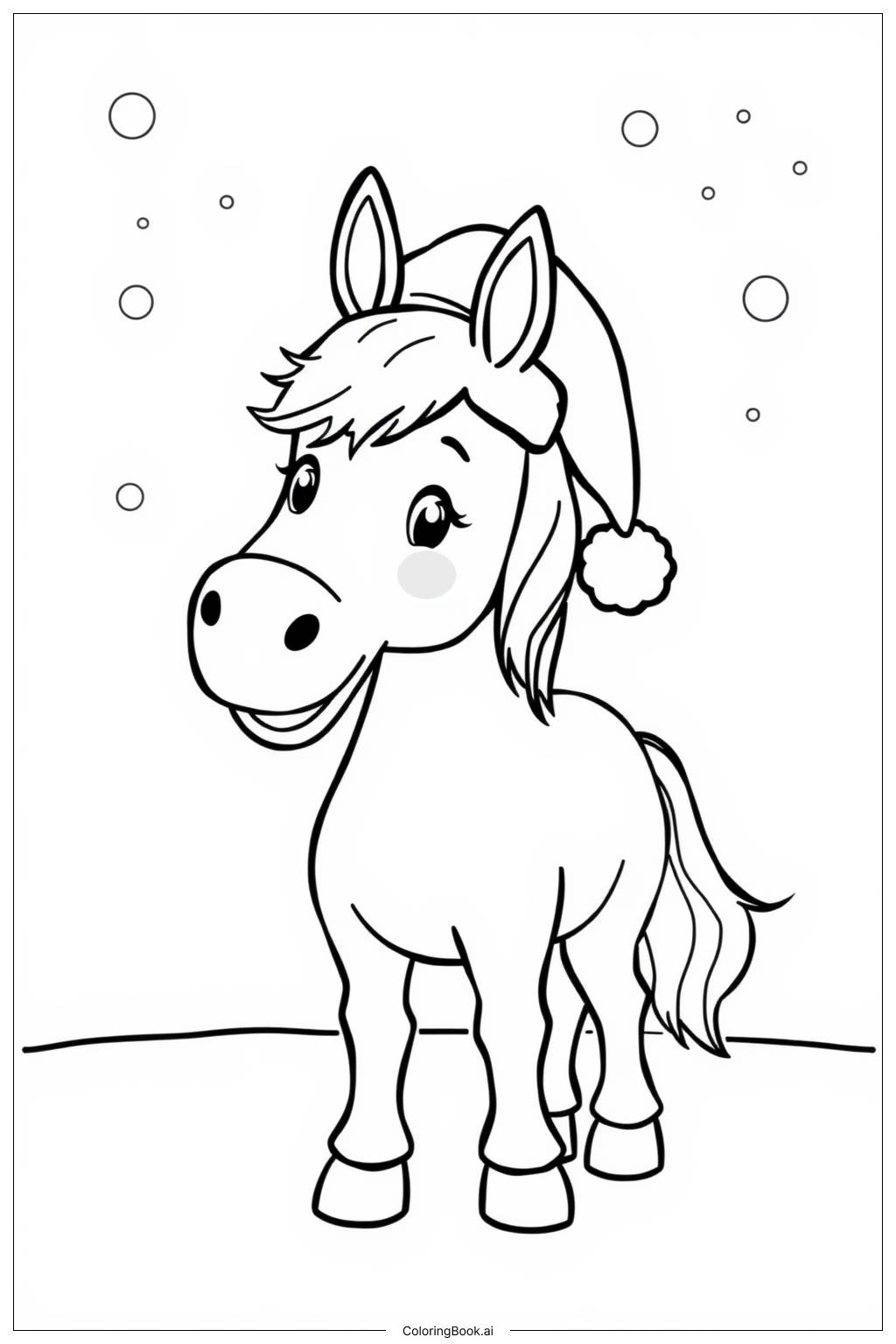  Page de coloriage Cheval de Noël avec un chapeau de Santa 