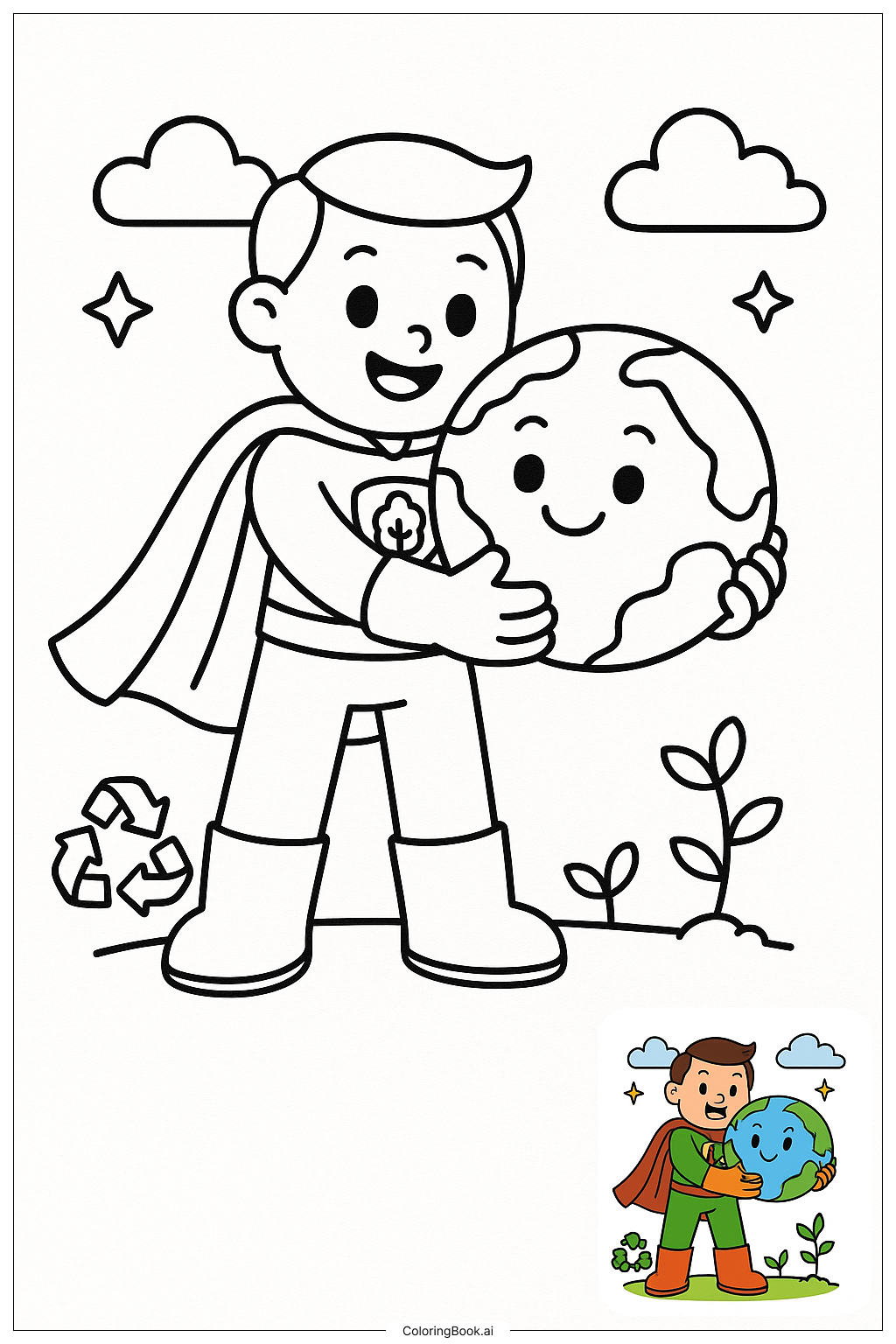 Página para colorear Animales del Día de la Tierra Tomados de la Mano  Alrededor de la Tierra (Descarga gratuita en PDF \u0026 PNG), image size:1024x1536