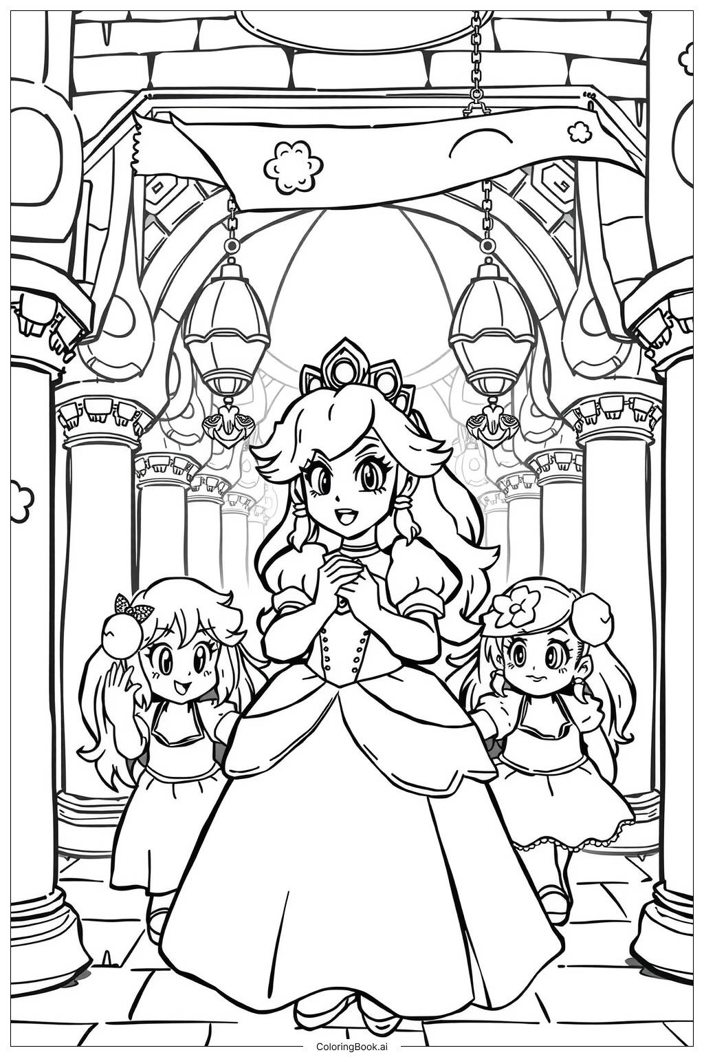  Page de coloriage La princesse Peach sauvant ses amis du danger-2 