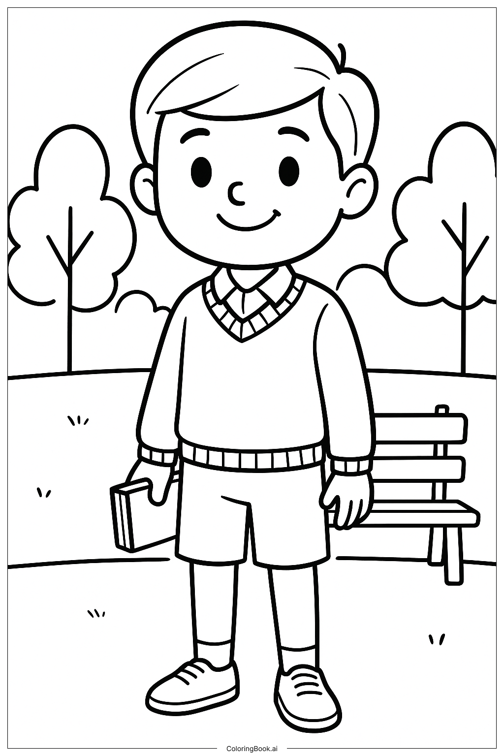 Preppy Boy with a Sweater Coloring Page