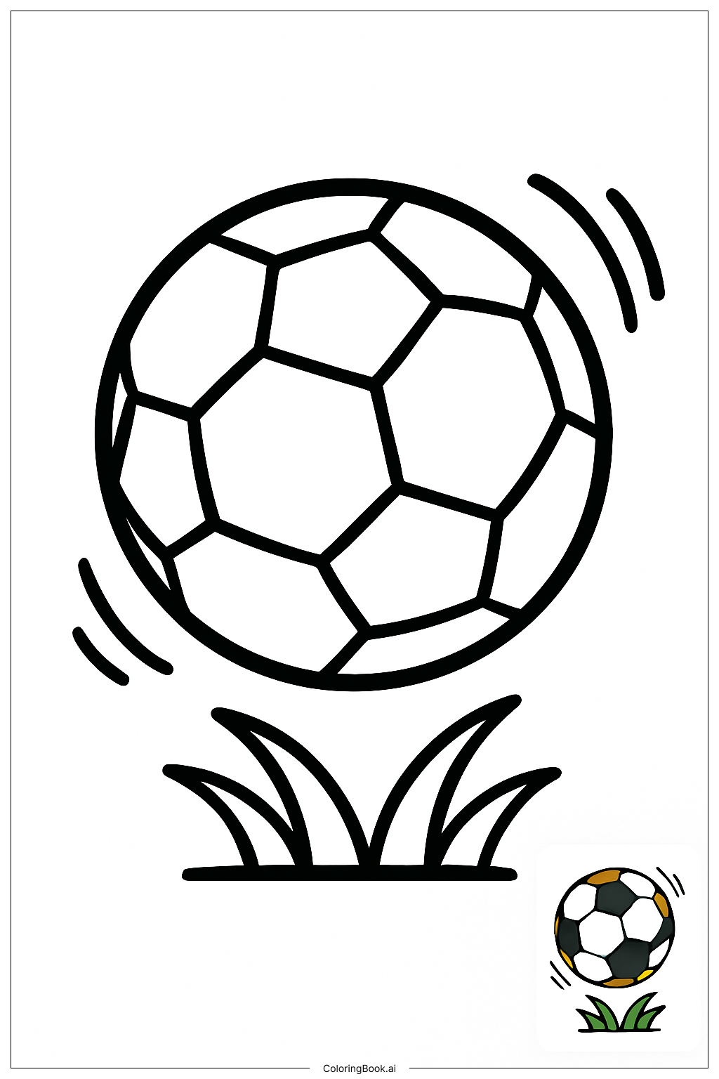  Page de coloriage Ballon de football rebondissant sur l'herbe 