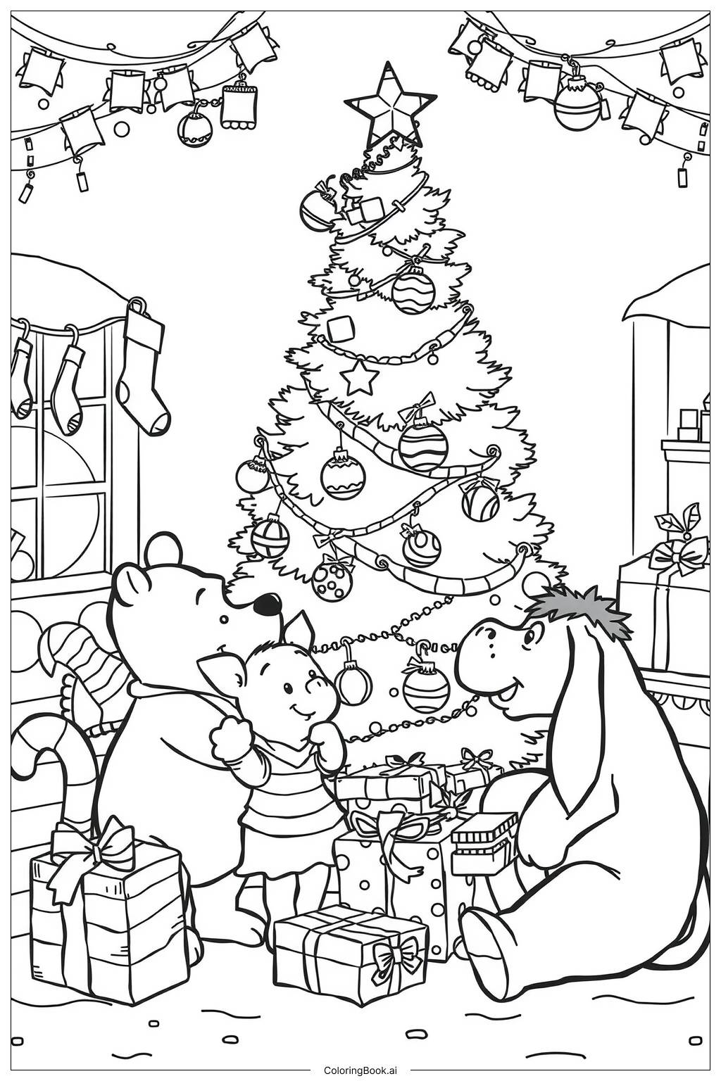  Página para colorir de winnie the pooh árvore de natal-2 