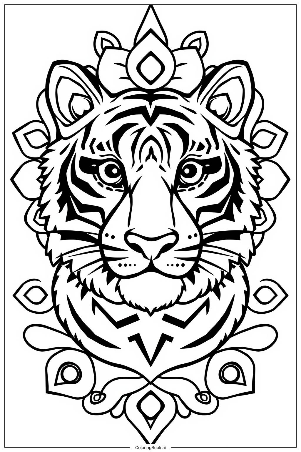  Intricate Tiger Design Coloring Page 