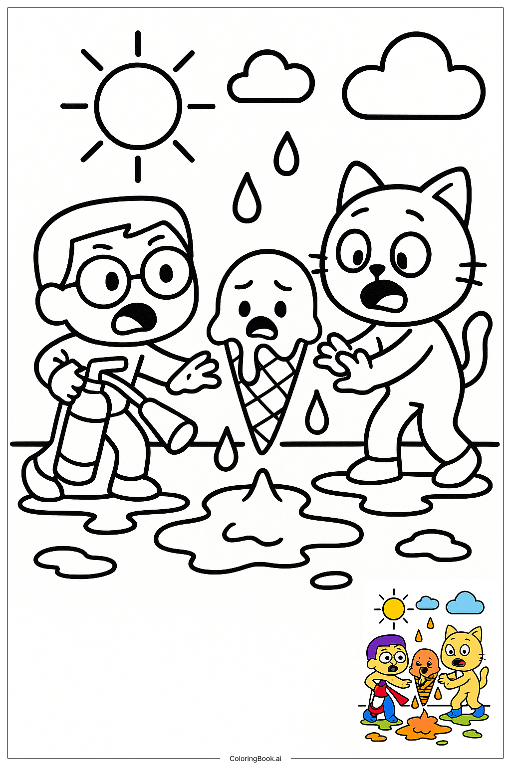  Lankybox Saving Day from Melted Ice Cream Coloring Page 