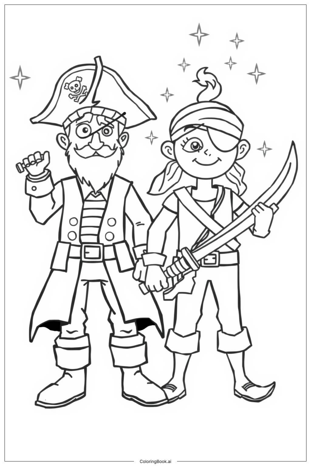  Pirate Sword Fight on Ship Deck Coloring Page 