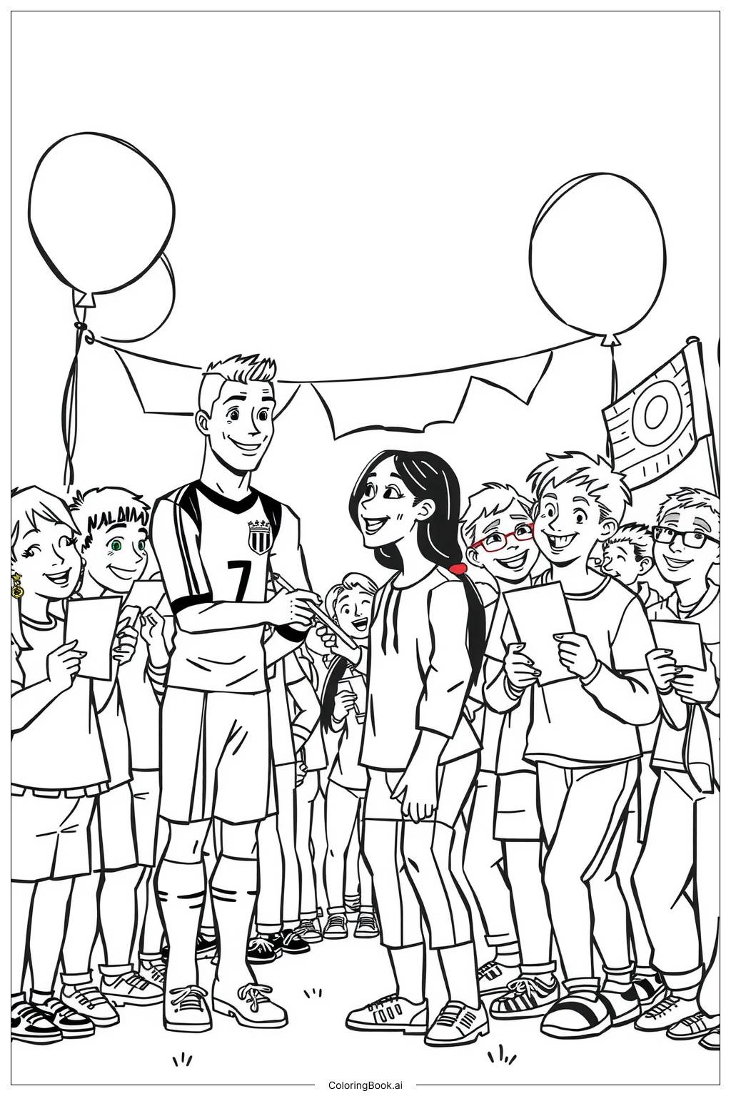  Ronaldo in a Crowd of Fans Signing Autographs Coloring Page 