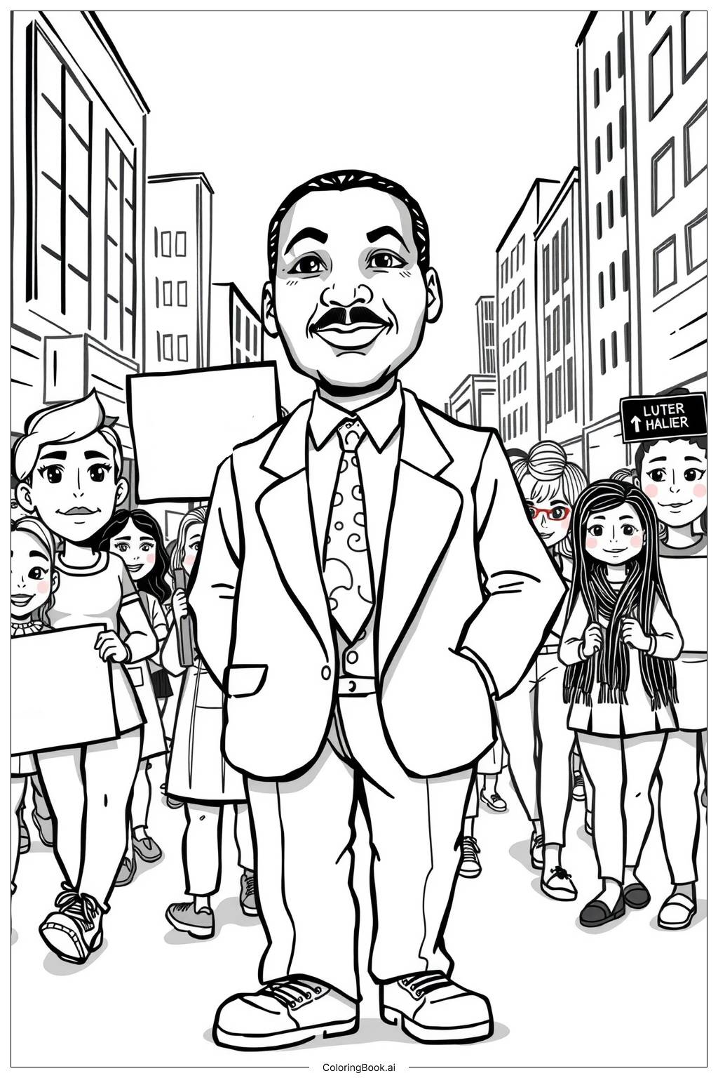  Página para colorear de martin luther king Marchando por los Derechos Civiles 