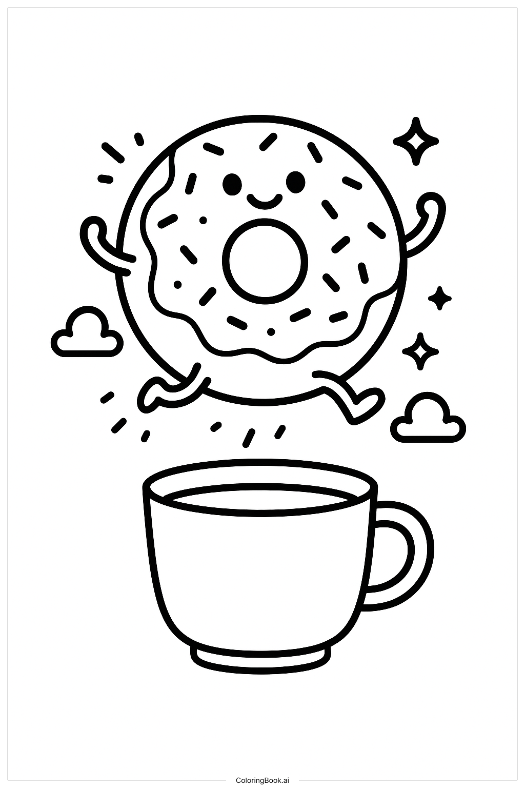  Donut Jumping Over A Cup Coloring Page 