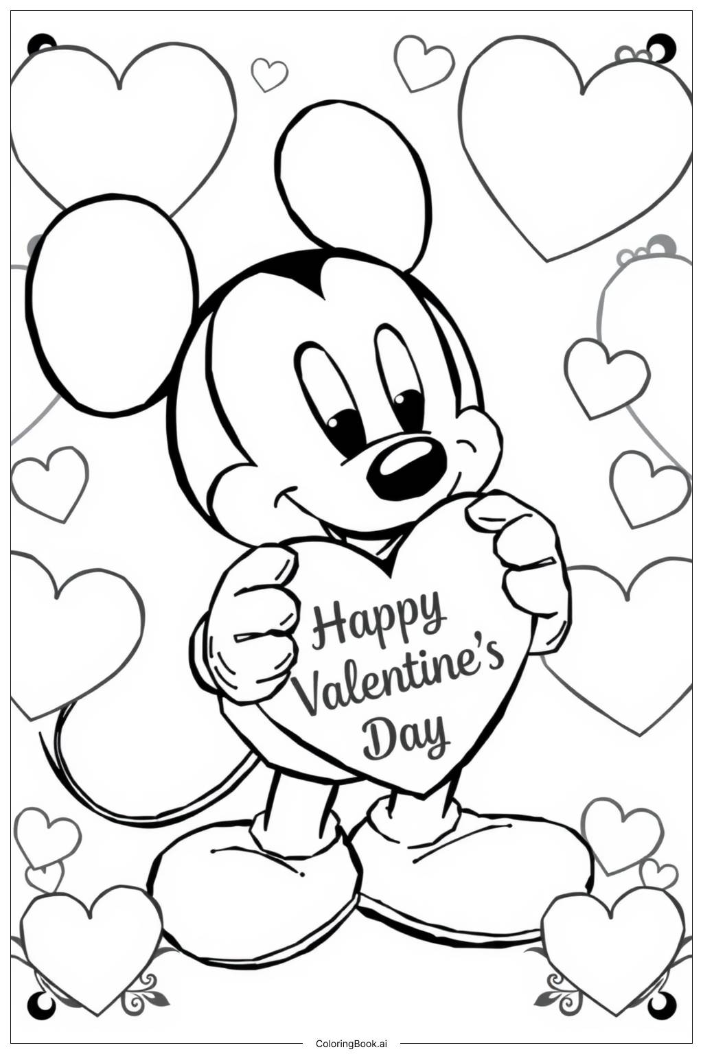  Mickey Mouse Valentinstag Romantik 'Frohen Valentinstag' Ausmalseite 