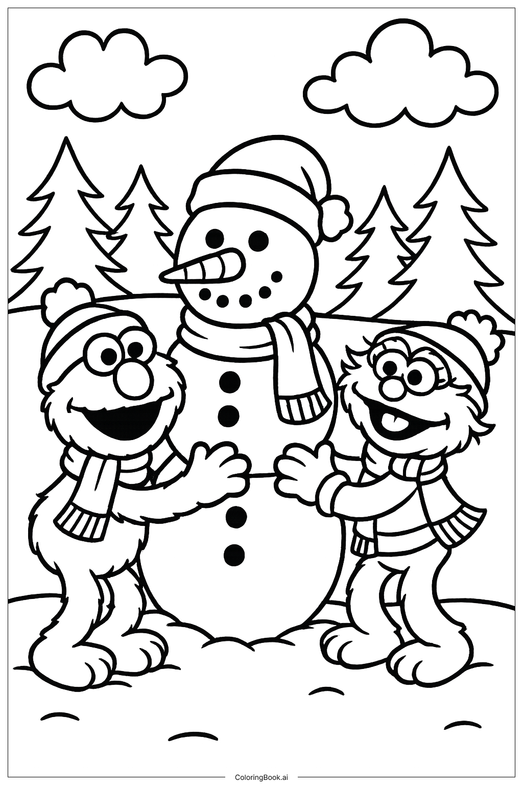  Elmo und Zoe bauen einen Schneemann Ausmalseite 