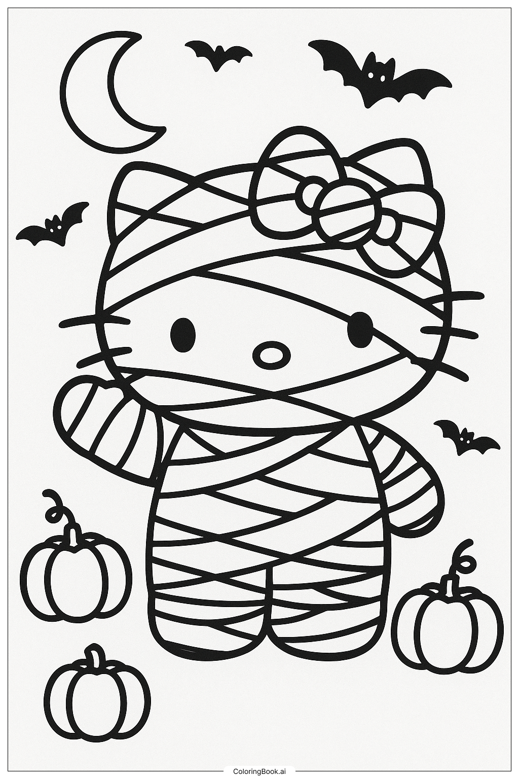 Trang tô màu Hello Kitty xác ướp vẫy tay chào
