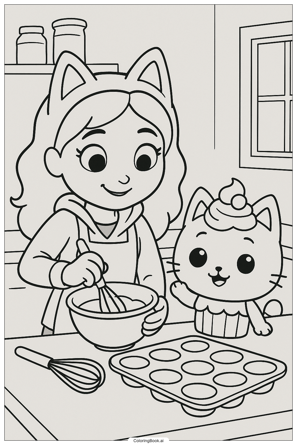  Gabby Cat Baking With Cakey Cat Coloring Page 