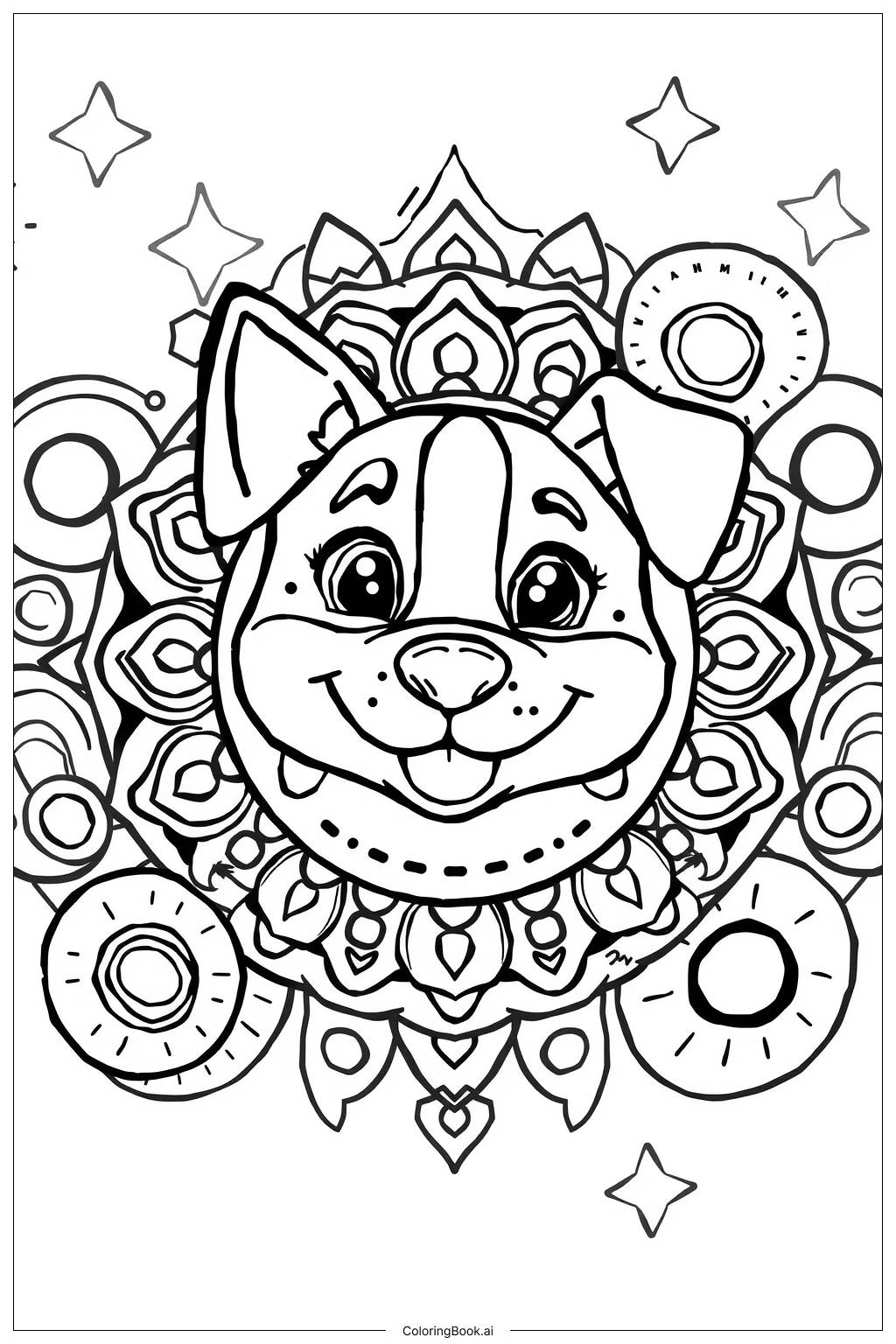  Page de coloriage Mandala de Chien Facile 