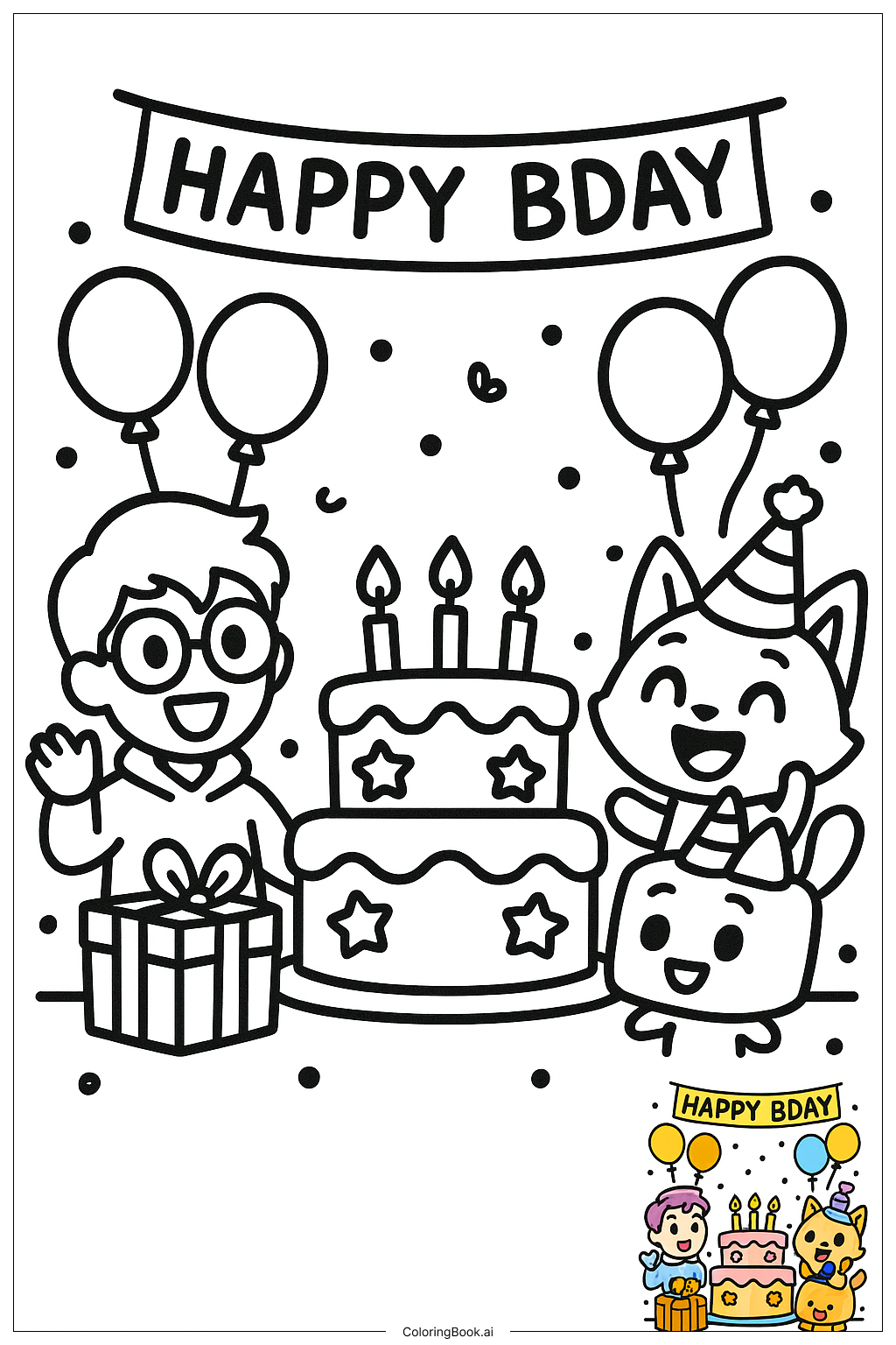 Lankybox Birthday Party Celebration Coloring Page 
