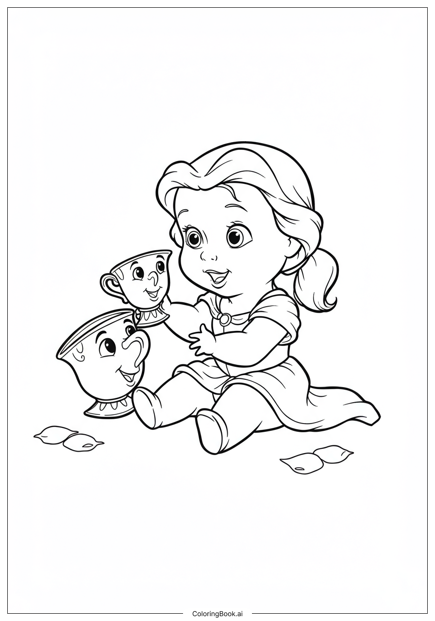  ティーカップのチップを持つベビー・ベルの塗り絵ページ 