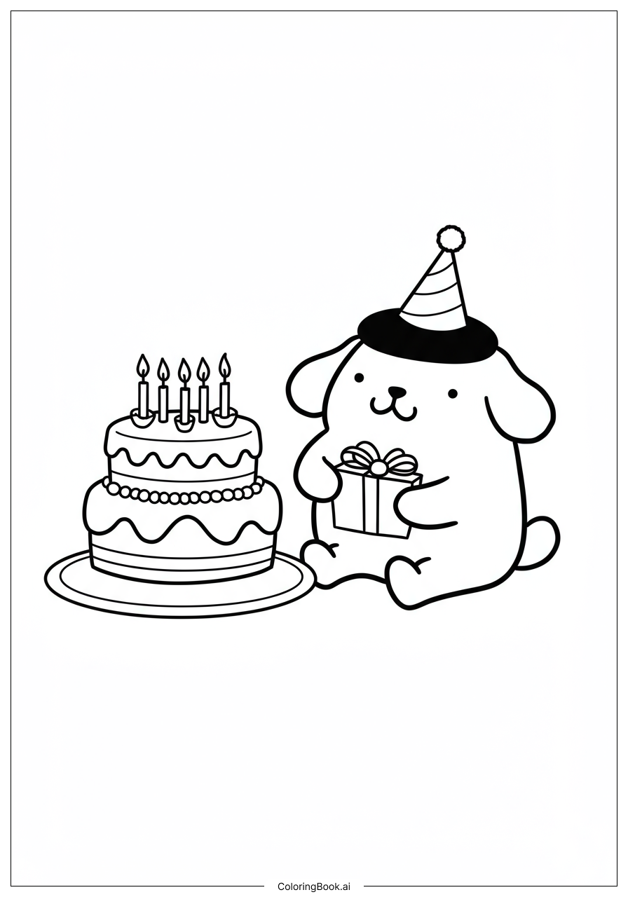  布丁狗與生日蛋糕著色頁 